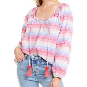 NEW J Crew Peasant Metallic Loose Pastel Stripe Tasseled Blouse Sz Oversized XXS